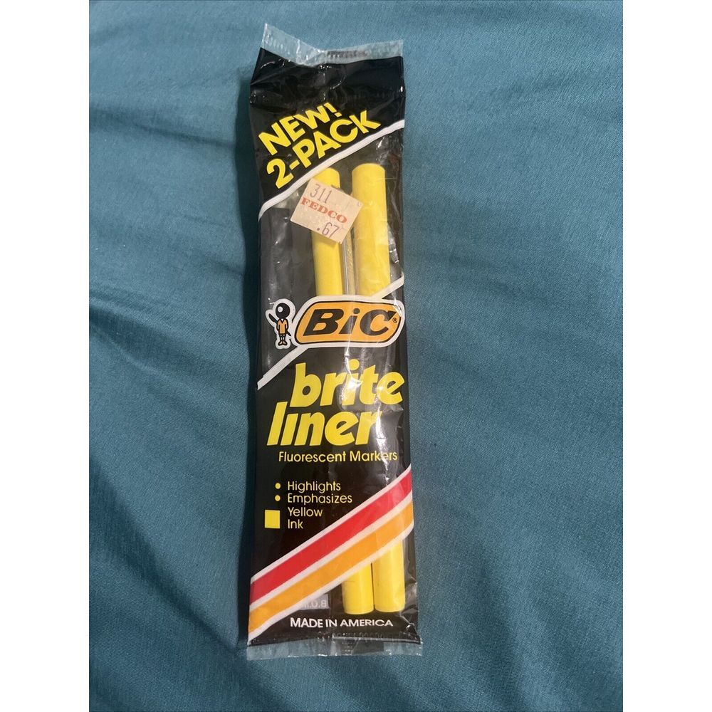BIC Vintage 1985 Brite Liner Fluorescent Yellow Ink 2-pack Highlighter Marker